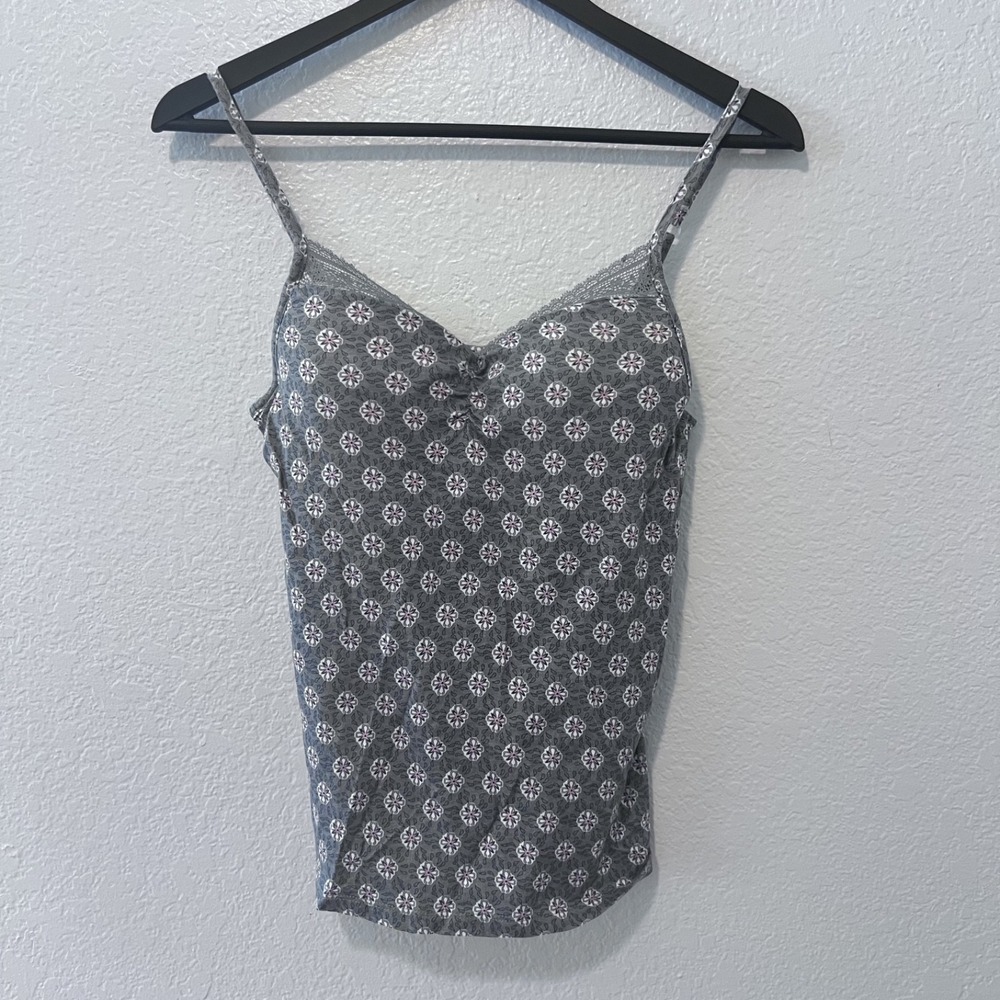 Y2K Energie Cami Tank Top Womens Medium Gray Floral Coquette Layering Romantic